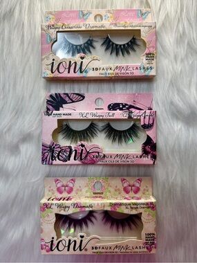 3x loni 3D Faux Mink Wispy Volume Strip Lashes with Soft Clear Band